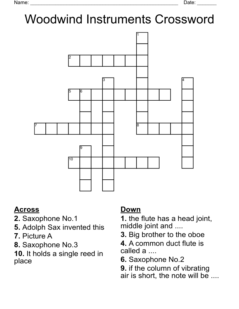 Woodwind Instruments Crossword WordMint