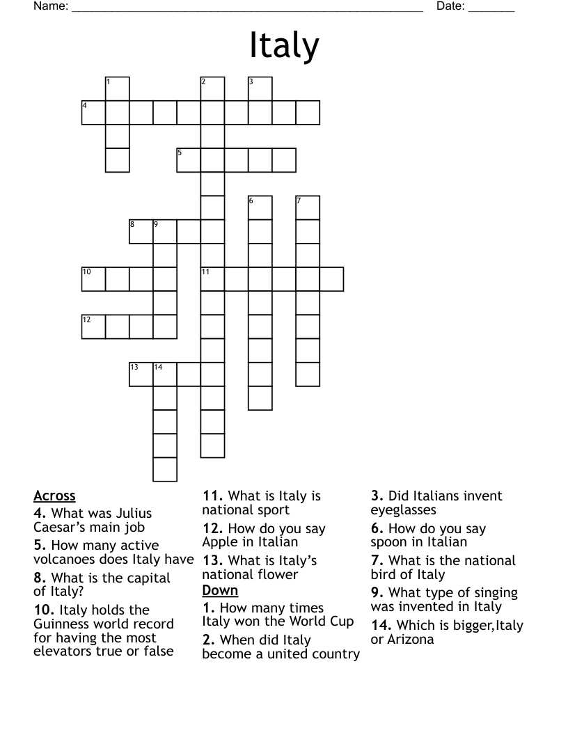 Word On Italian Street Signs Crossword