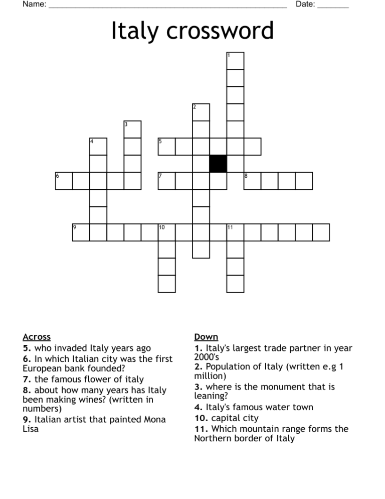 Word On Italian Street Signs Crossword