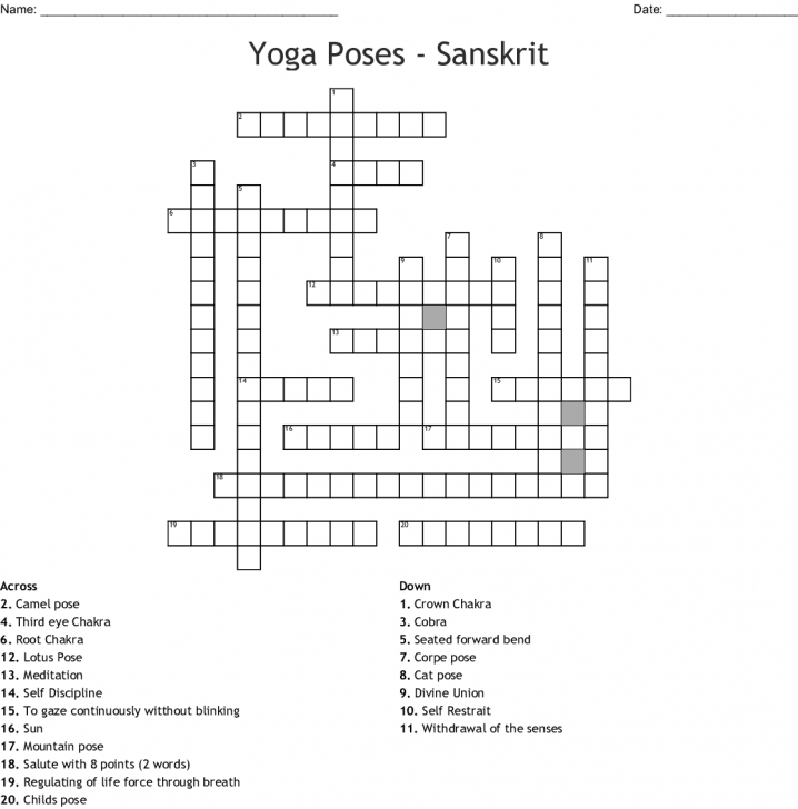 Yoga Poses Crossword